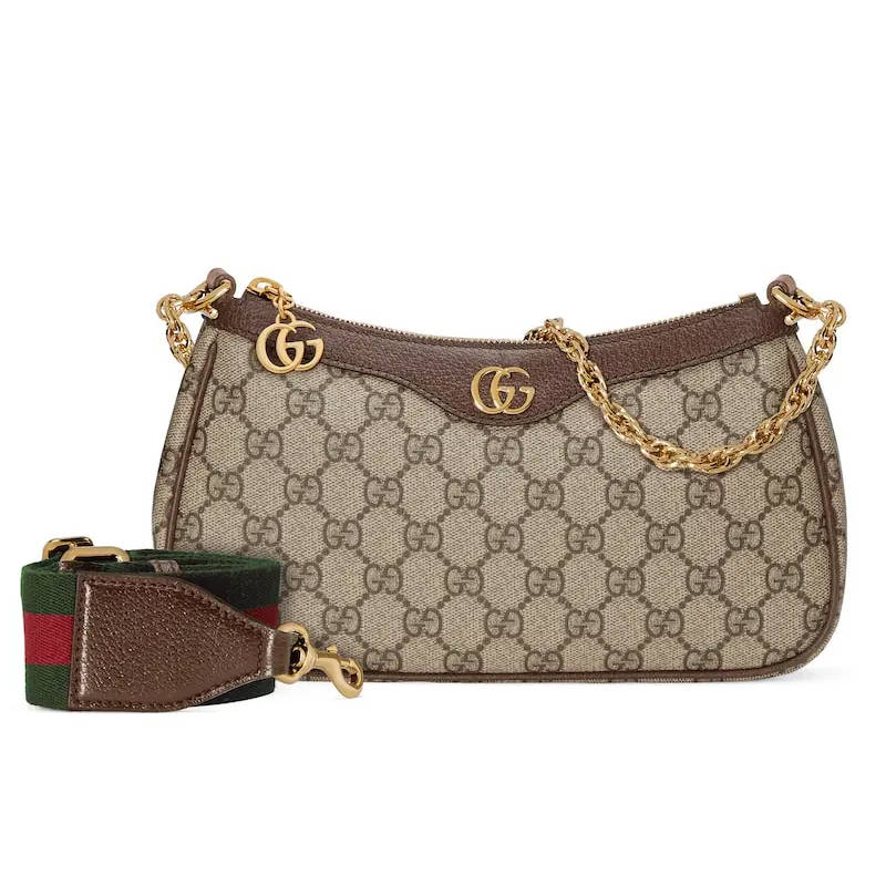 GUCCI Ophidia Small Handbag Brown leather trim