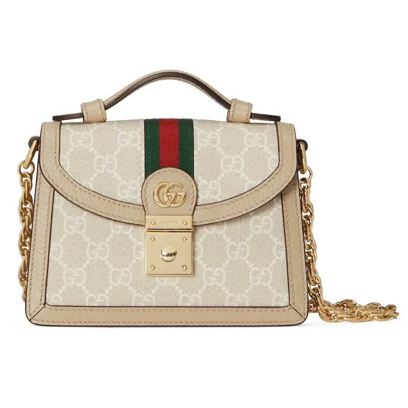 GUCCI Ophidia Mini Shoulder Bag Oatmeal leather trim