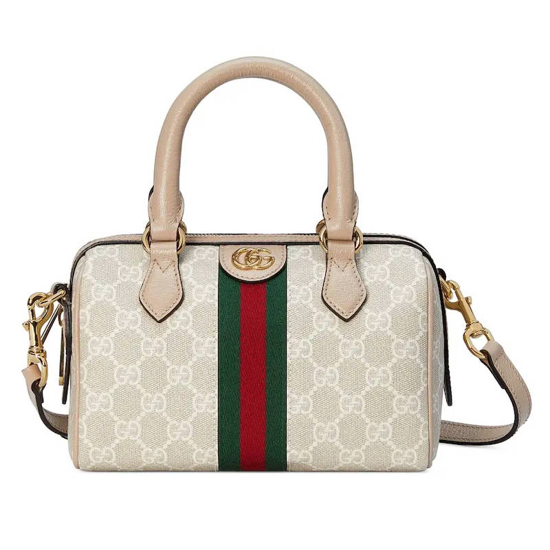 GUCCI Ophidia Medium Top Handle Oatmeal leather trim