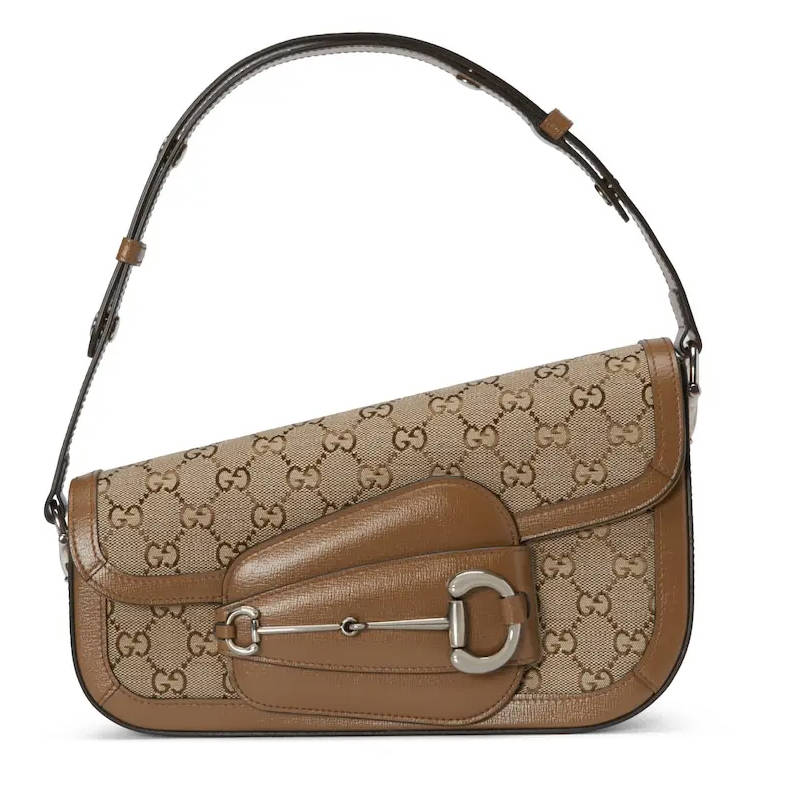 GUCCI Horsebit 1955 Small Shoulder Brown leather trim