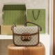 GUCCI Horsebit 1955 Shoulder Bag Brown leather trim