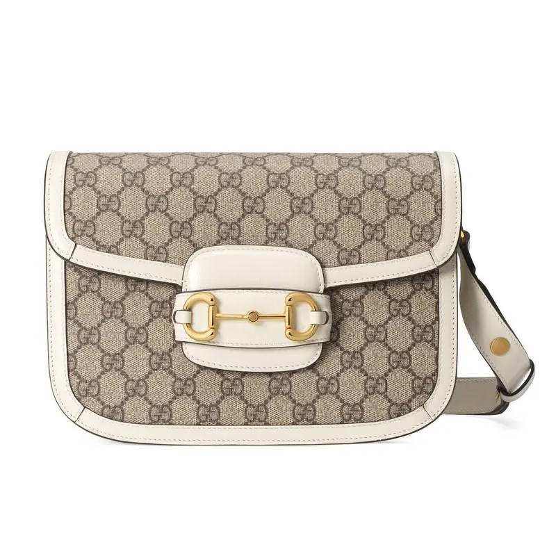 GUCCI Horsebit 1955 Shoulder Bag White leather trim