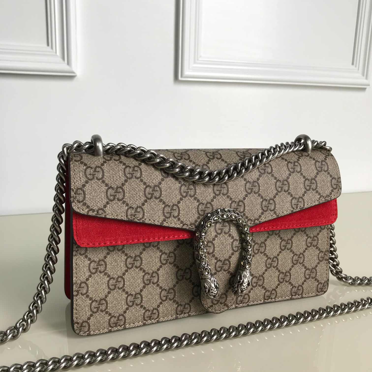 GUCCI Dionysus Small Rectangular Bag Red suede