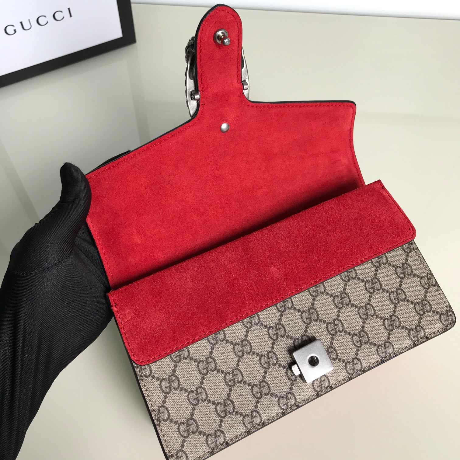 GUCCI Dionysus Small Rectangular Bag Red suede