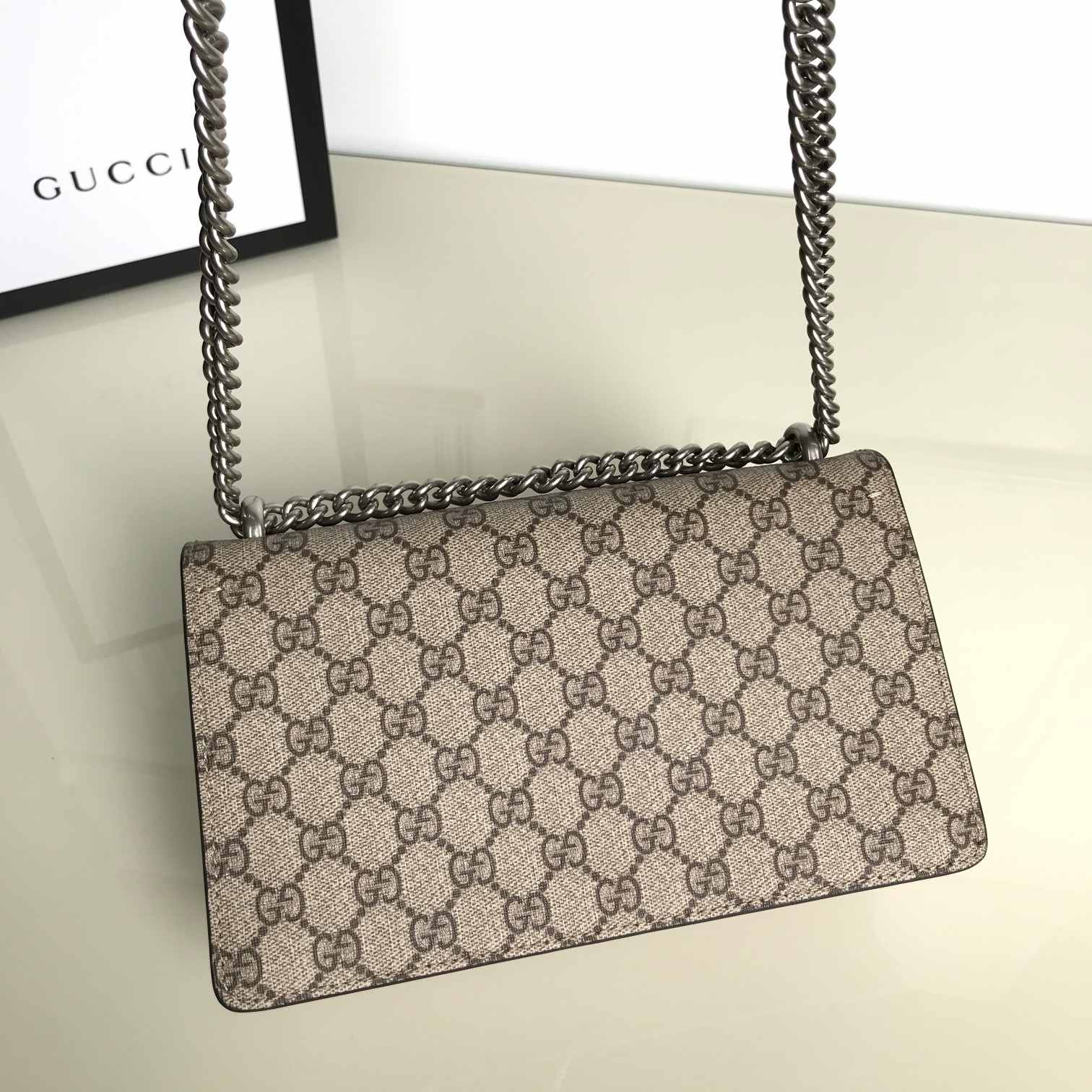 GUCCI Dionysus Small Rectangular Bag Taupe suede