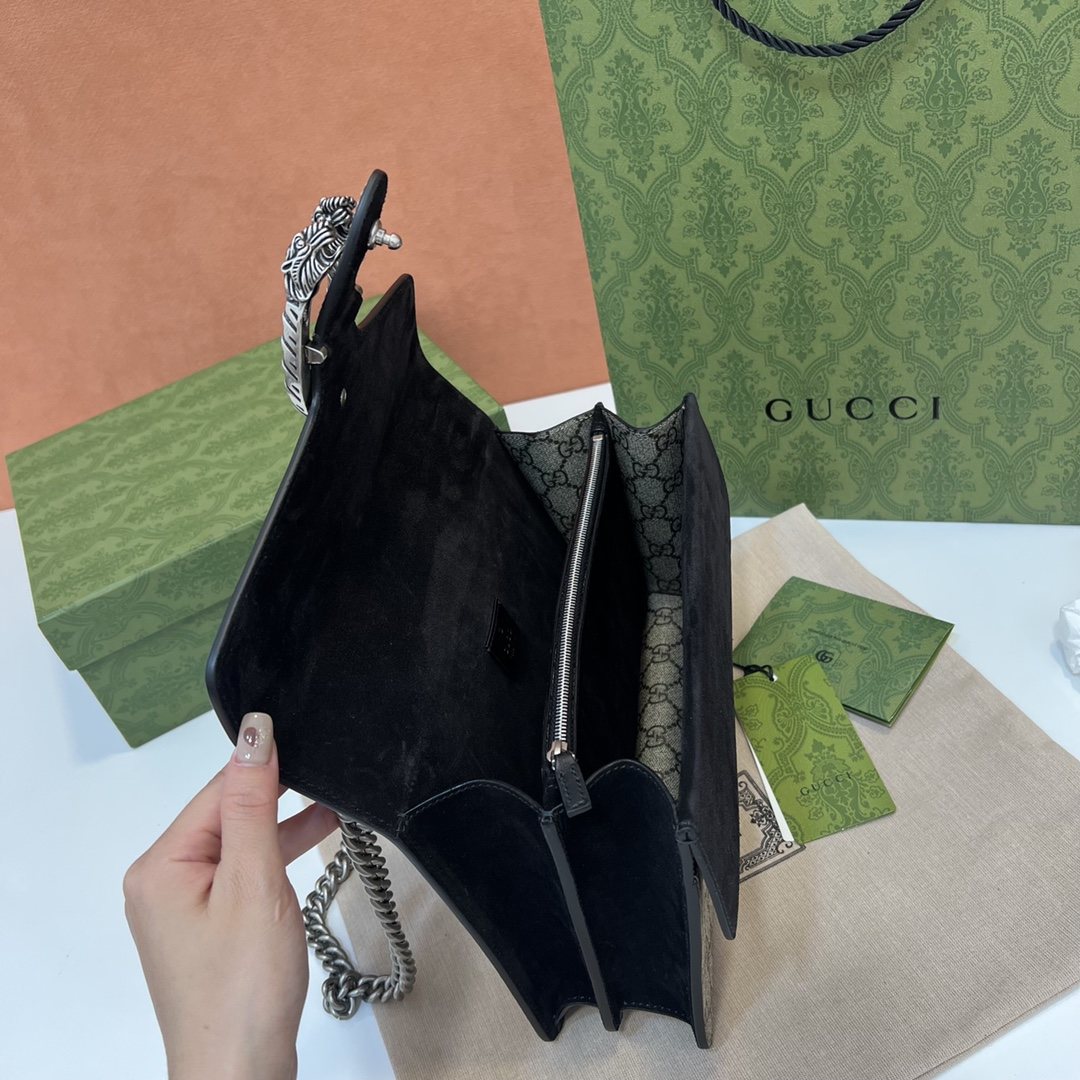 GUCCI Dionysus Small GG Shoulder Bag Black suede 