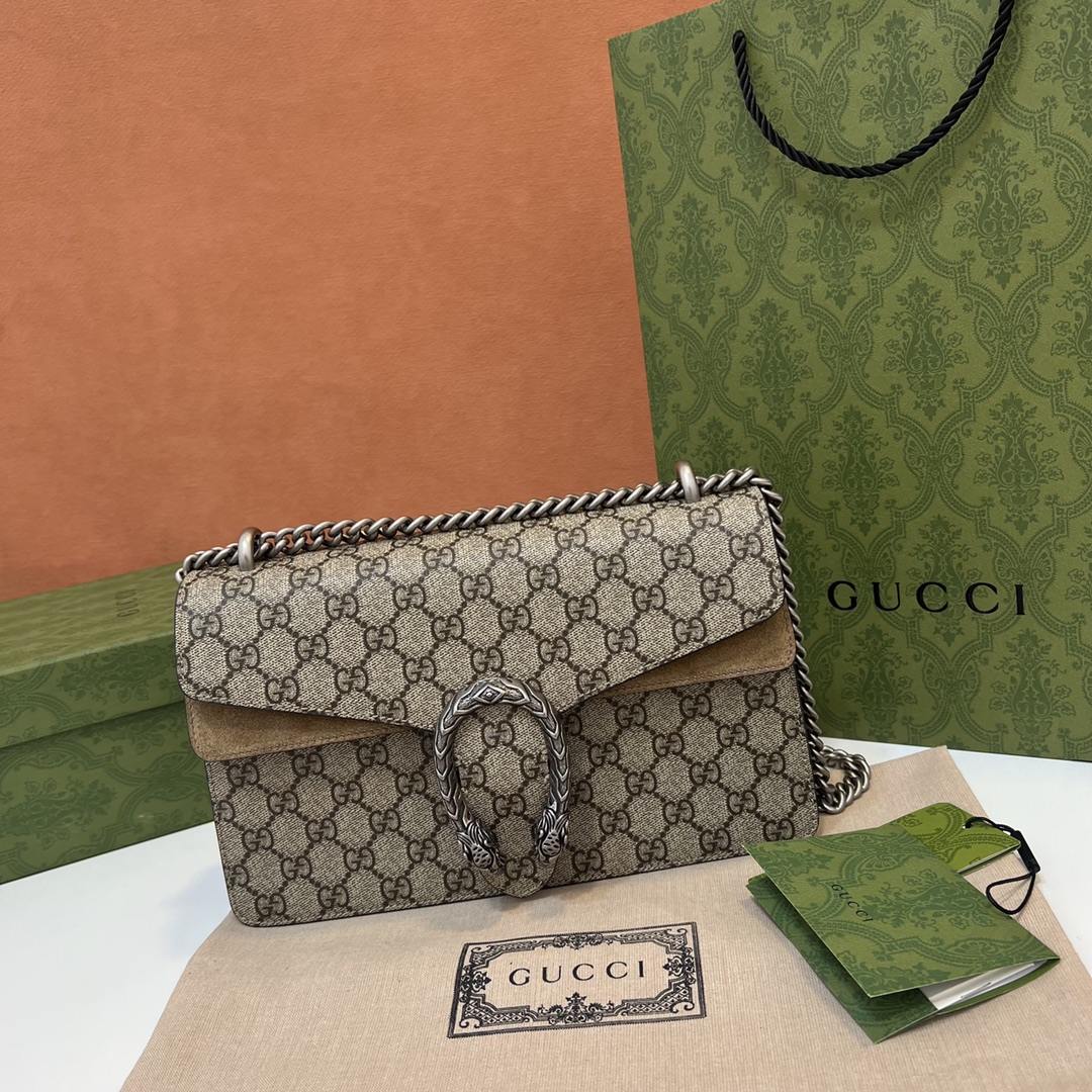 GUCCI Dionysus Small GG Shoulder Bag Taupe suede 