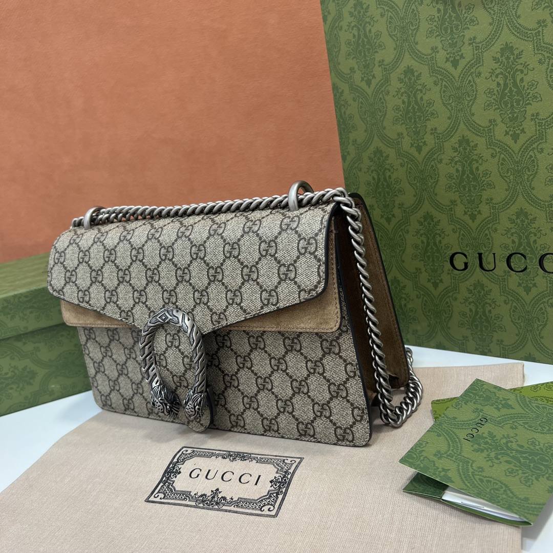 GUCCI Dionysus Small GG Shoulder Bag Taupe suede 