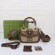 GUCCI Bamboo 1947 Small Top Handle Bag Camel and ebony jumbo GG canvas