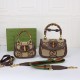 GUCCI Bamboo 1947 Small Top Handle Bag Camel and ebony jumbo GG canvas