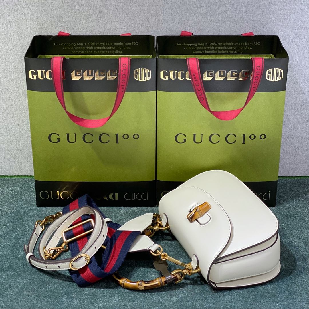 GUCCI Bamboo 1947 Small Top Handle Bag White