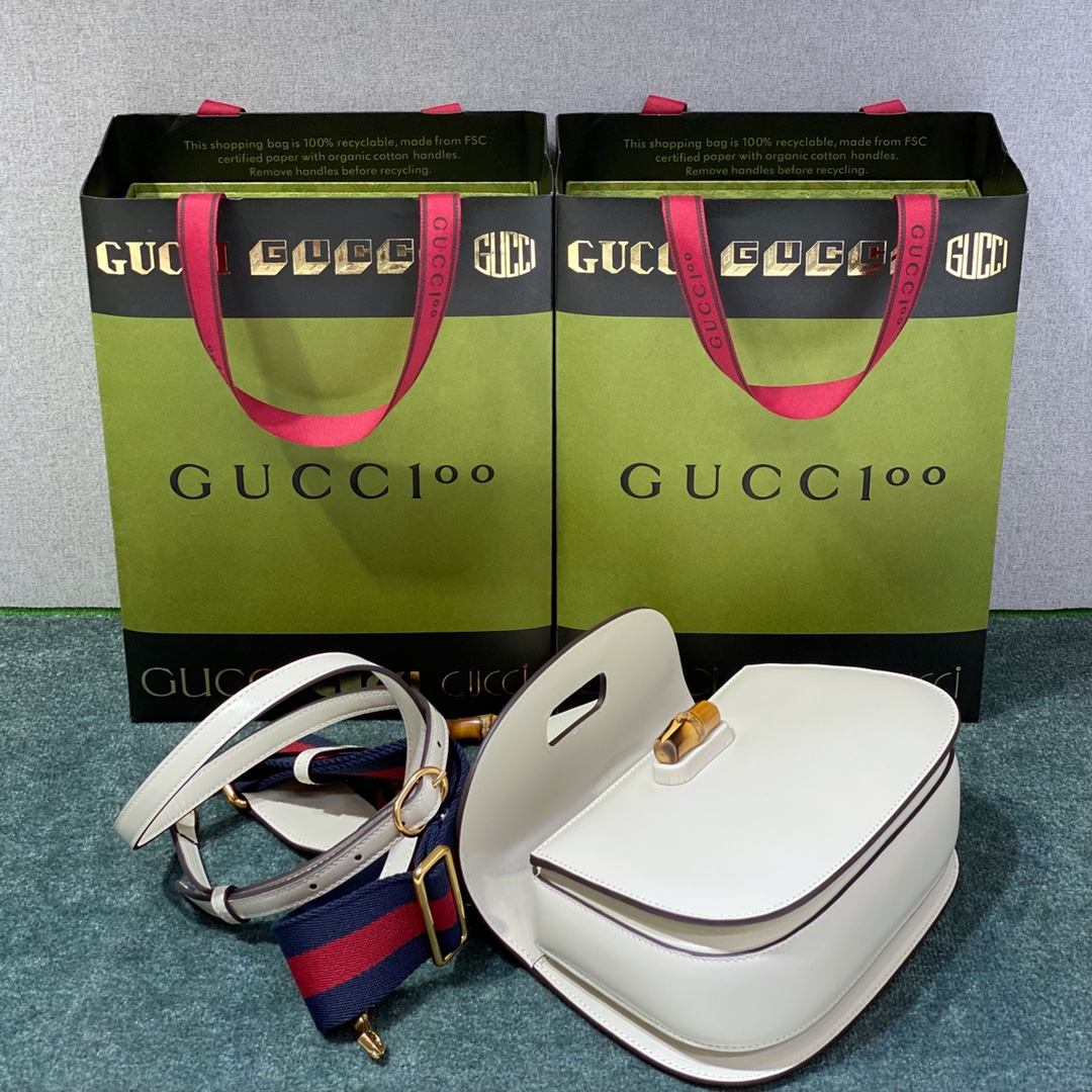 GUCCI Bamboo 1947 Small Top Handle Bag White