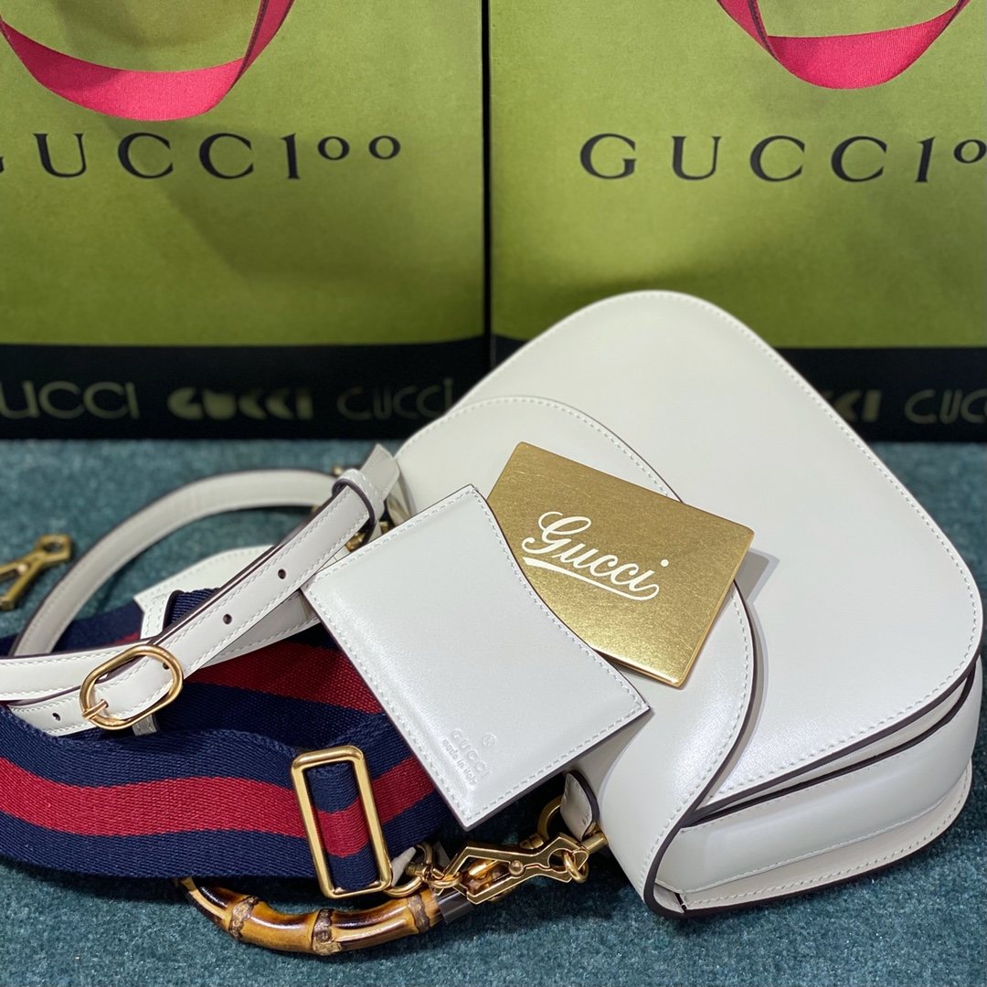 GUCCI Bamboo 1947 Small Top Handle Bag White