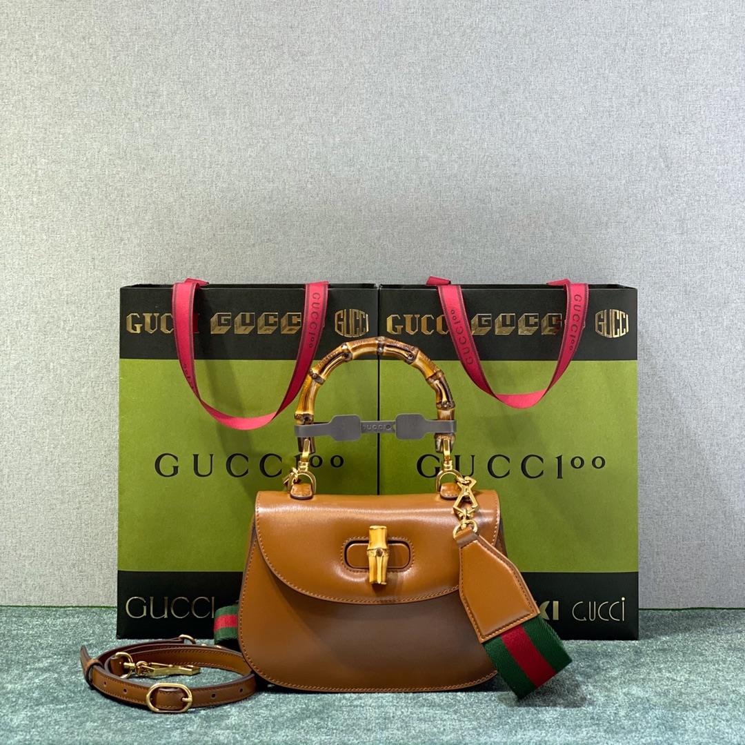 GUCCI Bamboo 1947 Small Top Handle Bag Brown