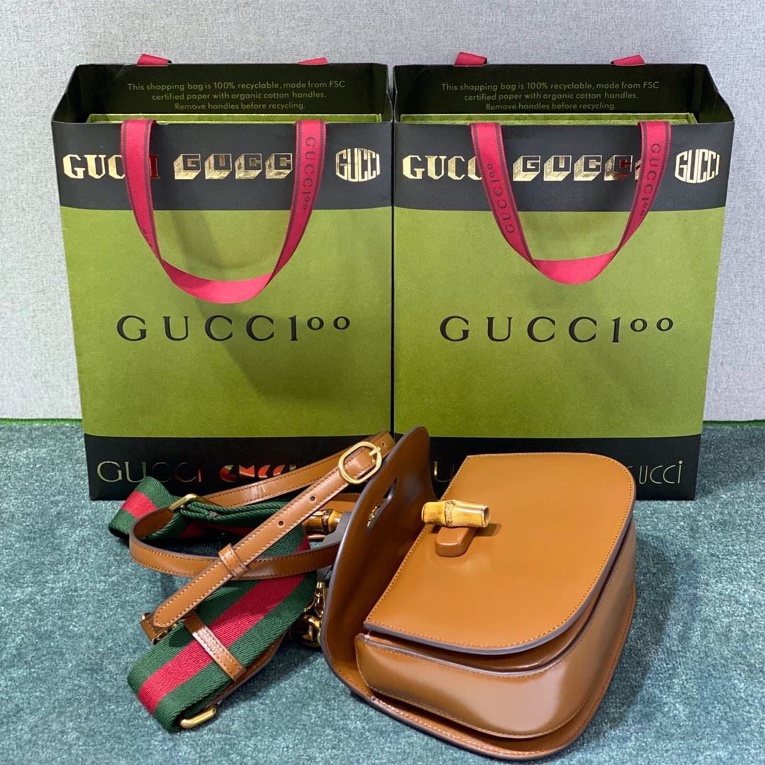 GUCCI Bamboo 1947 Small Top Handle Bag Brown