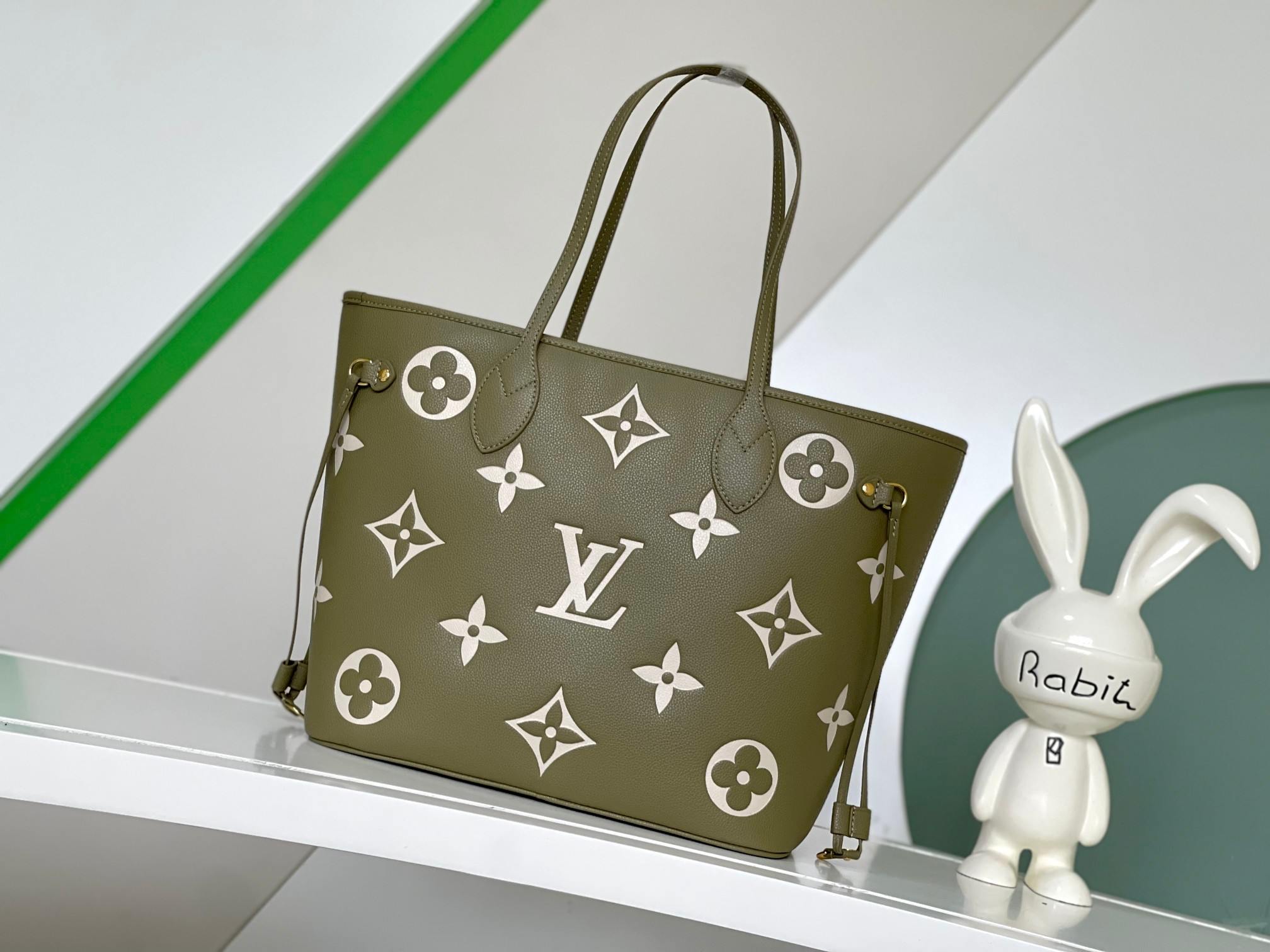 LOUIS VUITTON Neverfull MM Tote Bag Black/Beige