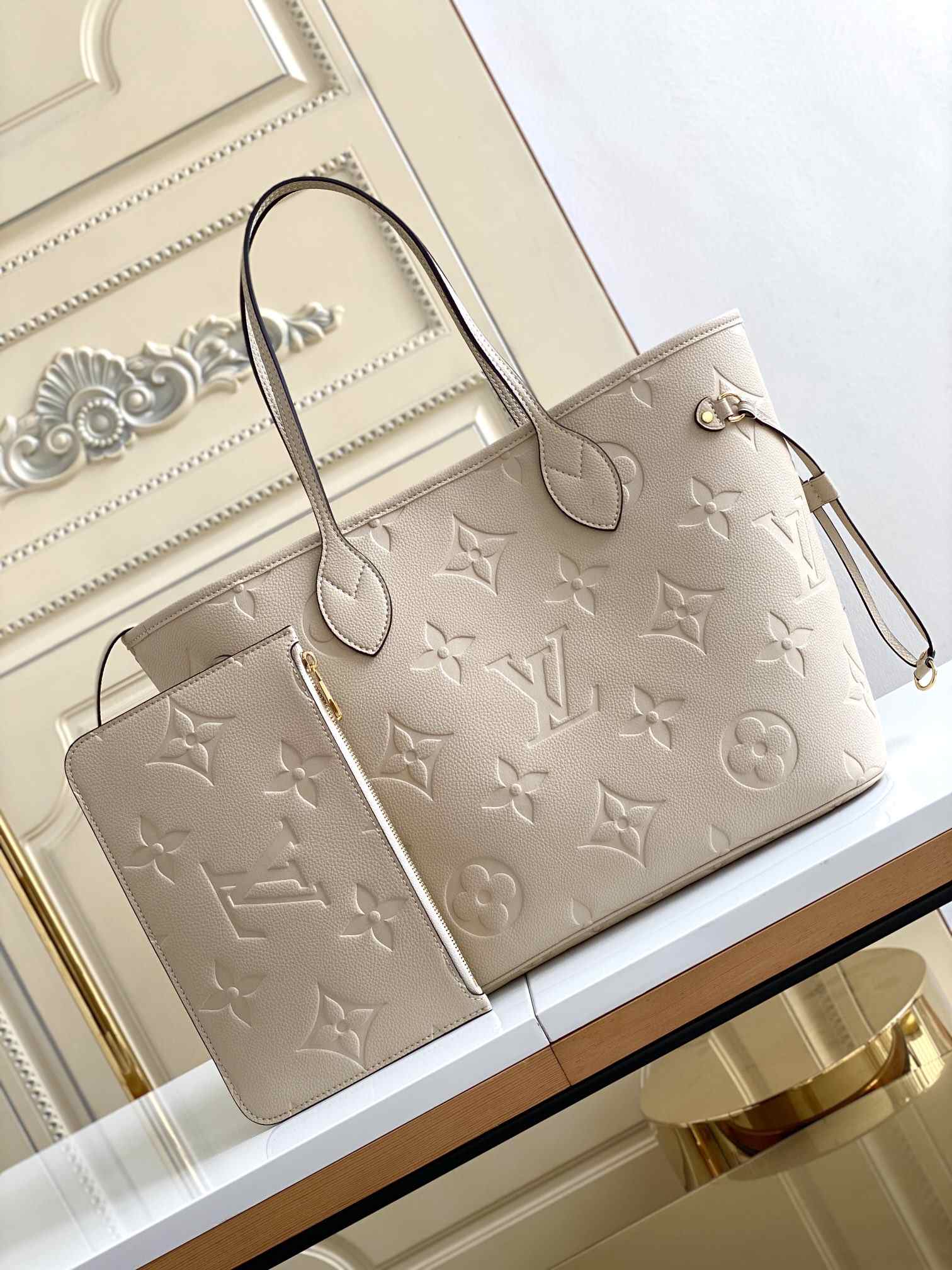 LOUIS VUITTON Neverfull MM Tote Bag Crème Beige