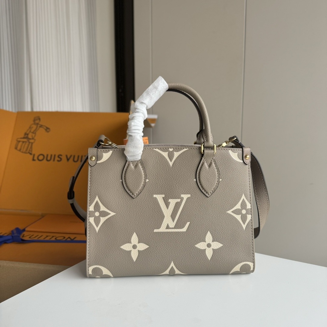 LOUIS VUITTON OnTheGo PM Tote Bag Tourterelle Beige/Cream