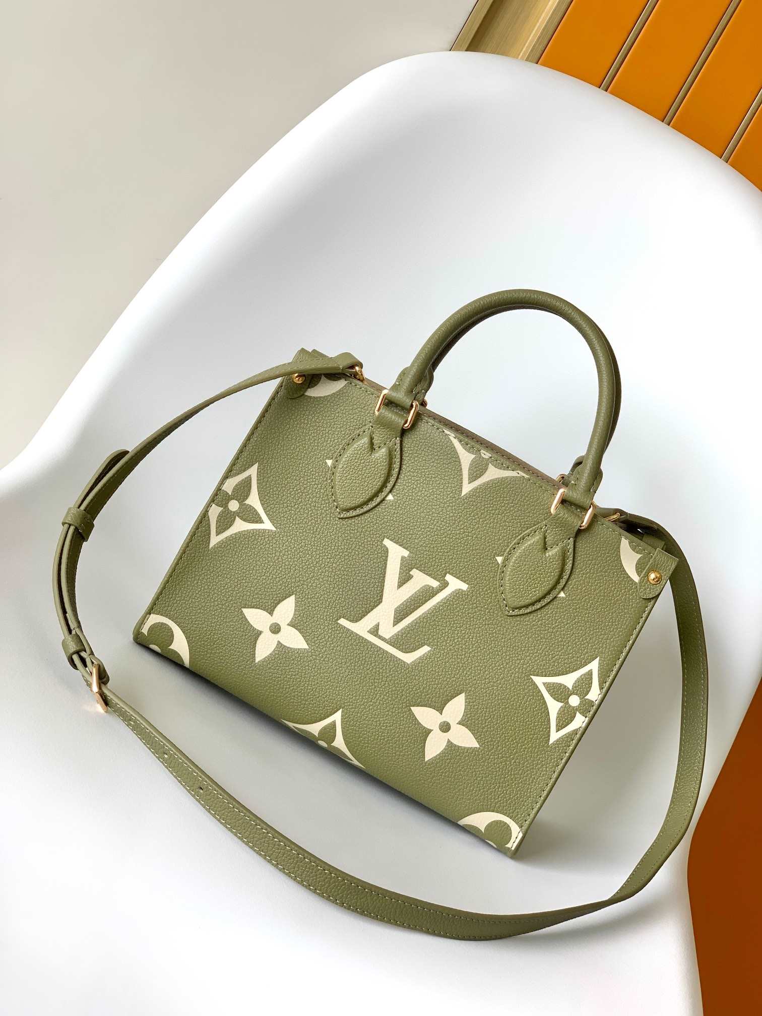 LOUIS VUITTON OnTheGo PM Tote Bag Light Khaki/Cream