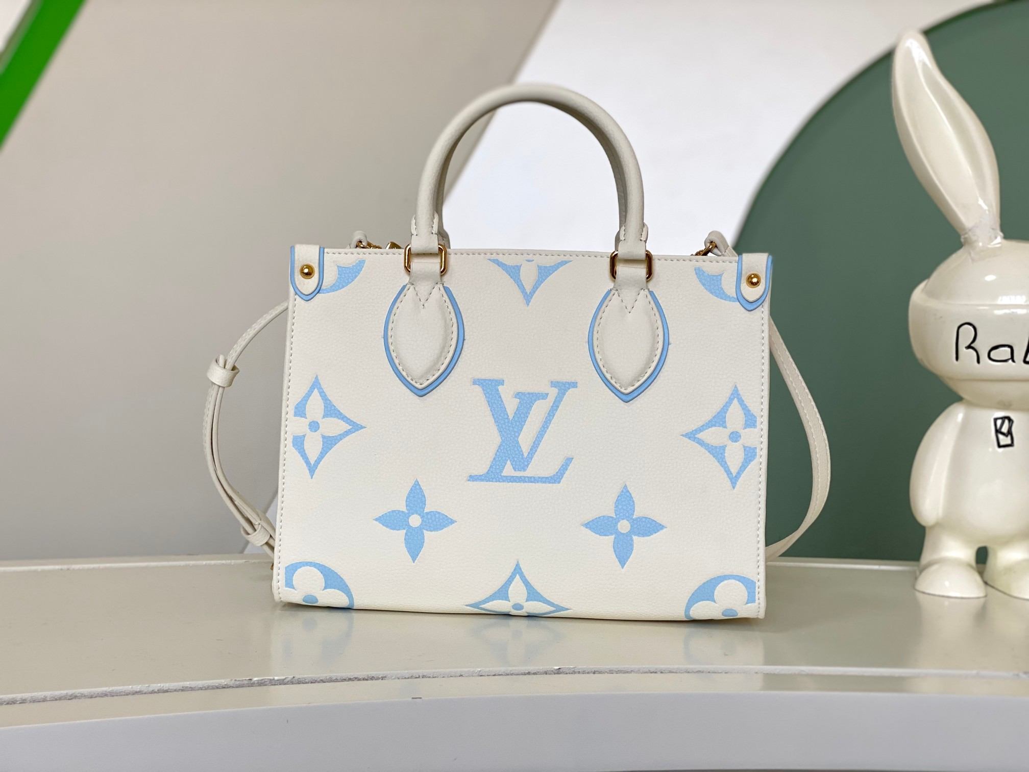 LOUIS VUITTON OnTheGo PM Tote Bag Latte/Candy Blue