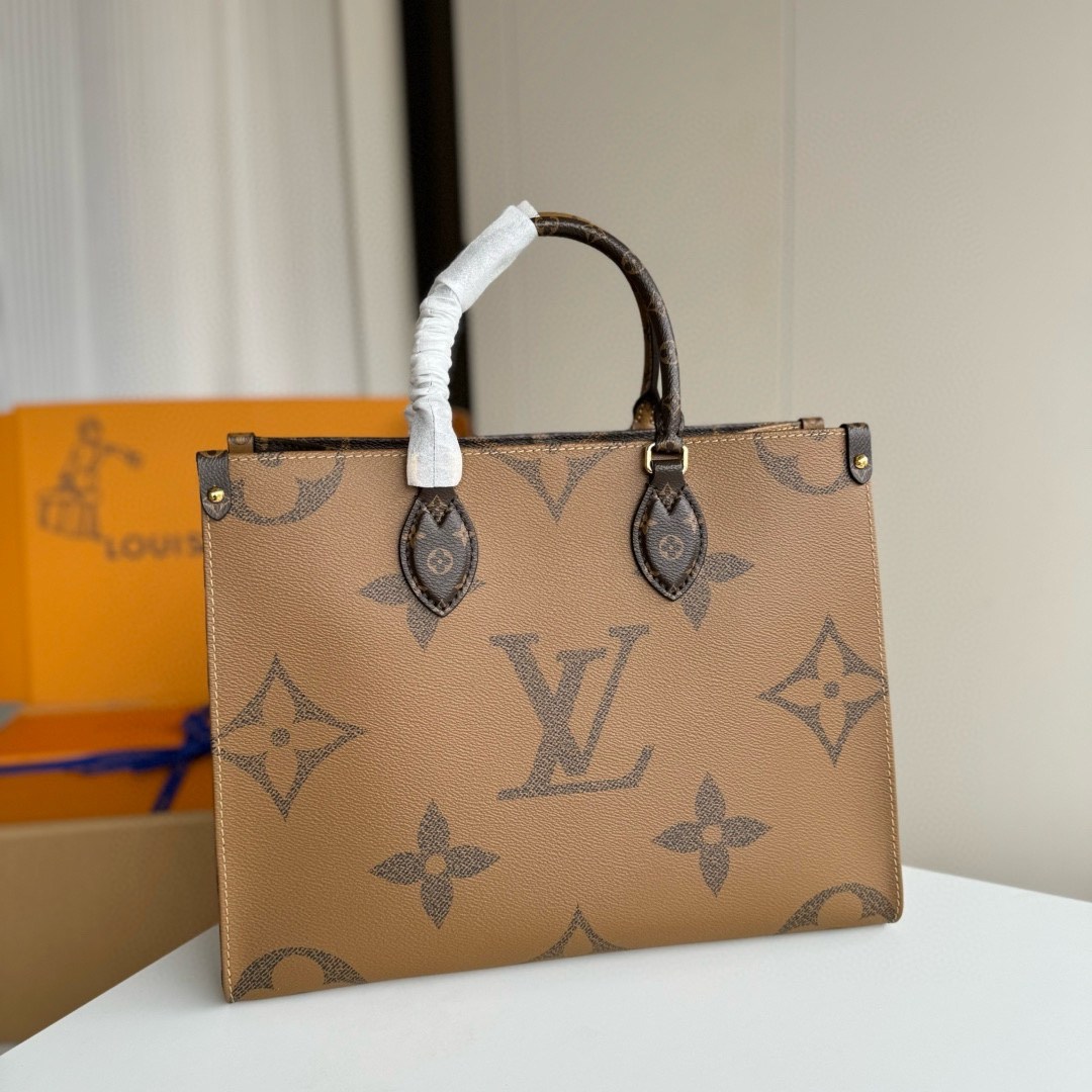 LOUIS VUITTON OnTheGo MM Tote Bag Monogram and Monogram Reverse coated canvas trim 