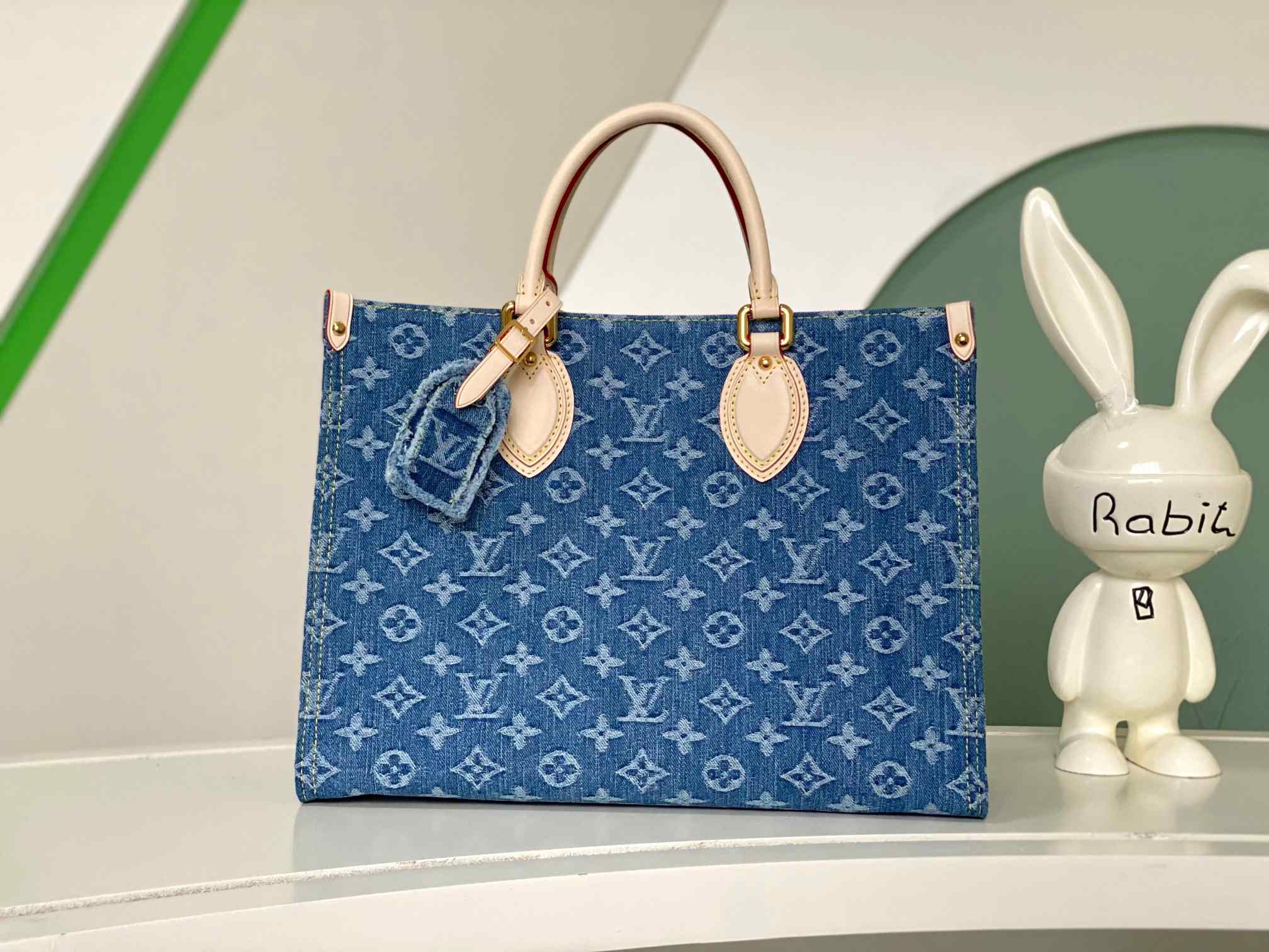 LOUIS VUITTON OnTheGo MM Tote Bag Denim Blue