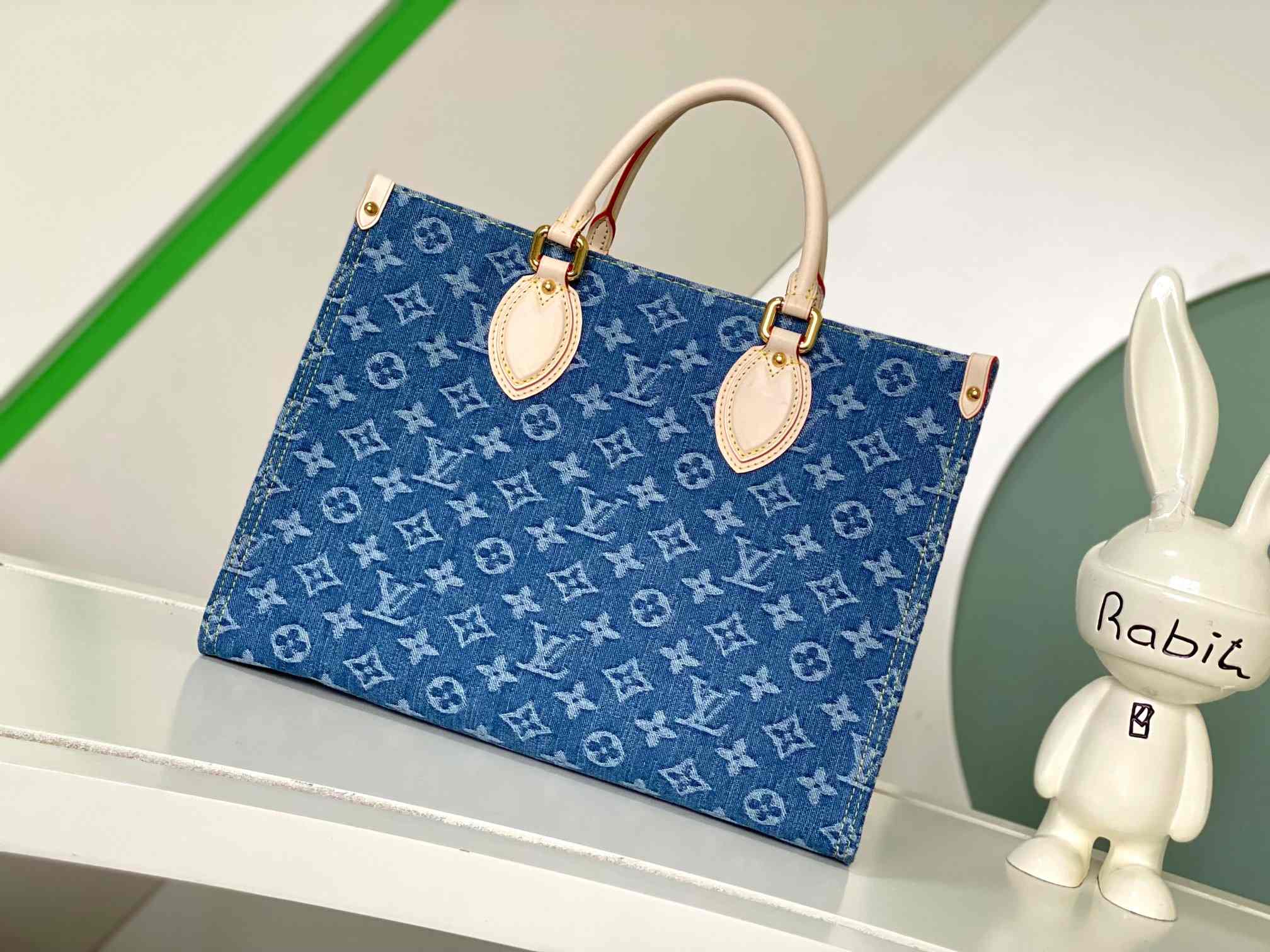 LOUIS VUITTON OnTheGo MM Tote Bag Denim Blue