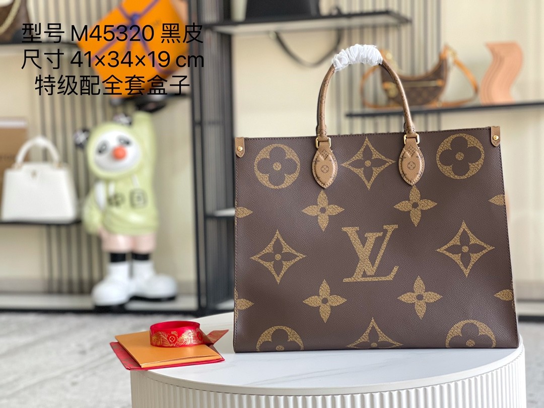 LOUIS VUITTON OnTheGo GM Tote Bag Monogram and Monogram Reverse coated canvas trim